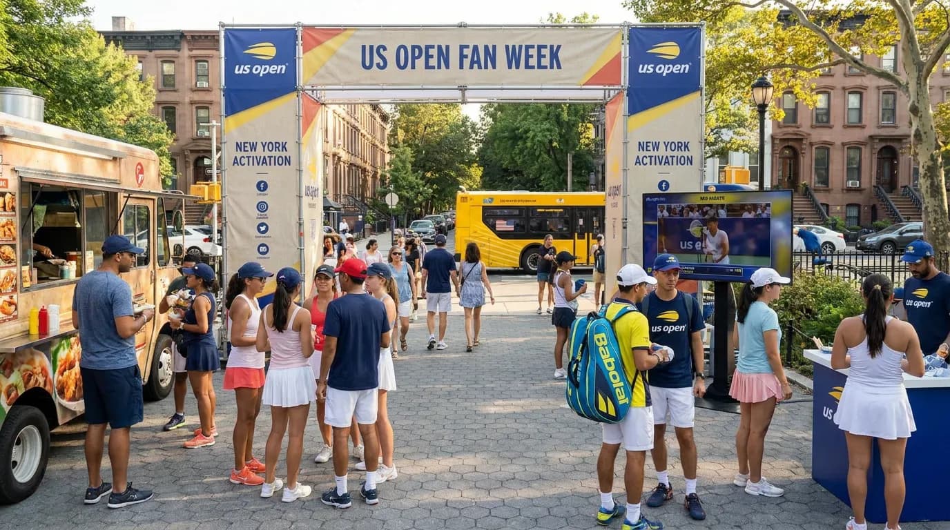 Bright US Open tennis atmosphere illustrating How Tie-In Events Shape US Open Week.