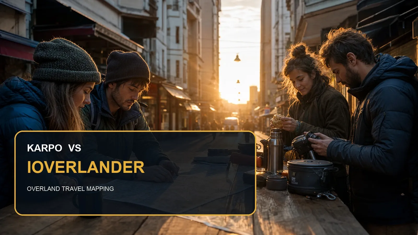 Karpo versus iOverlander in a photorealistic editorial comparison.