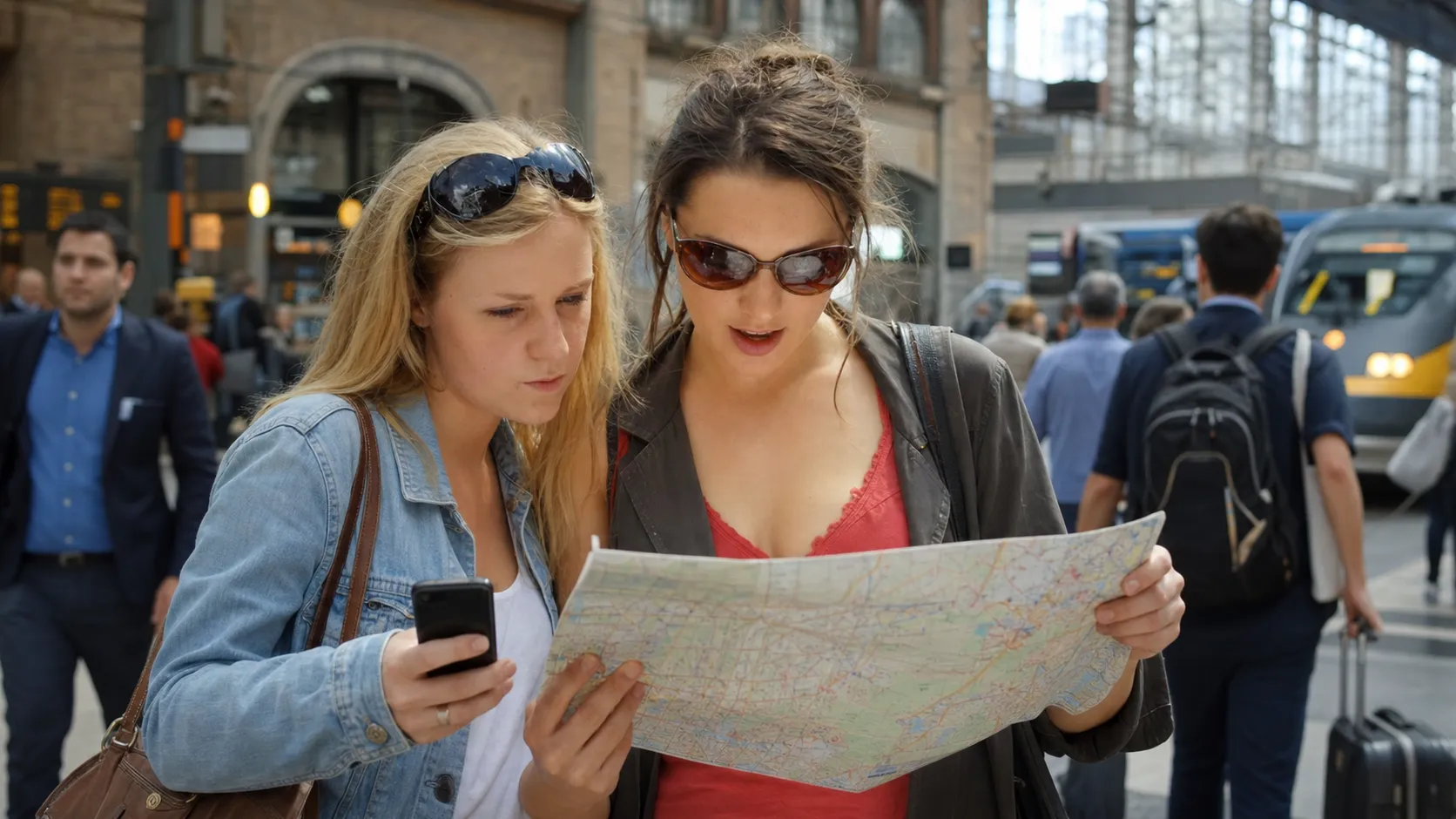 A city traveler receiving timely neighborhood ideas and group coordination help from Karpo