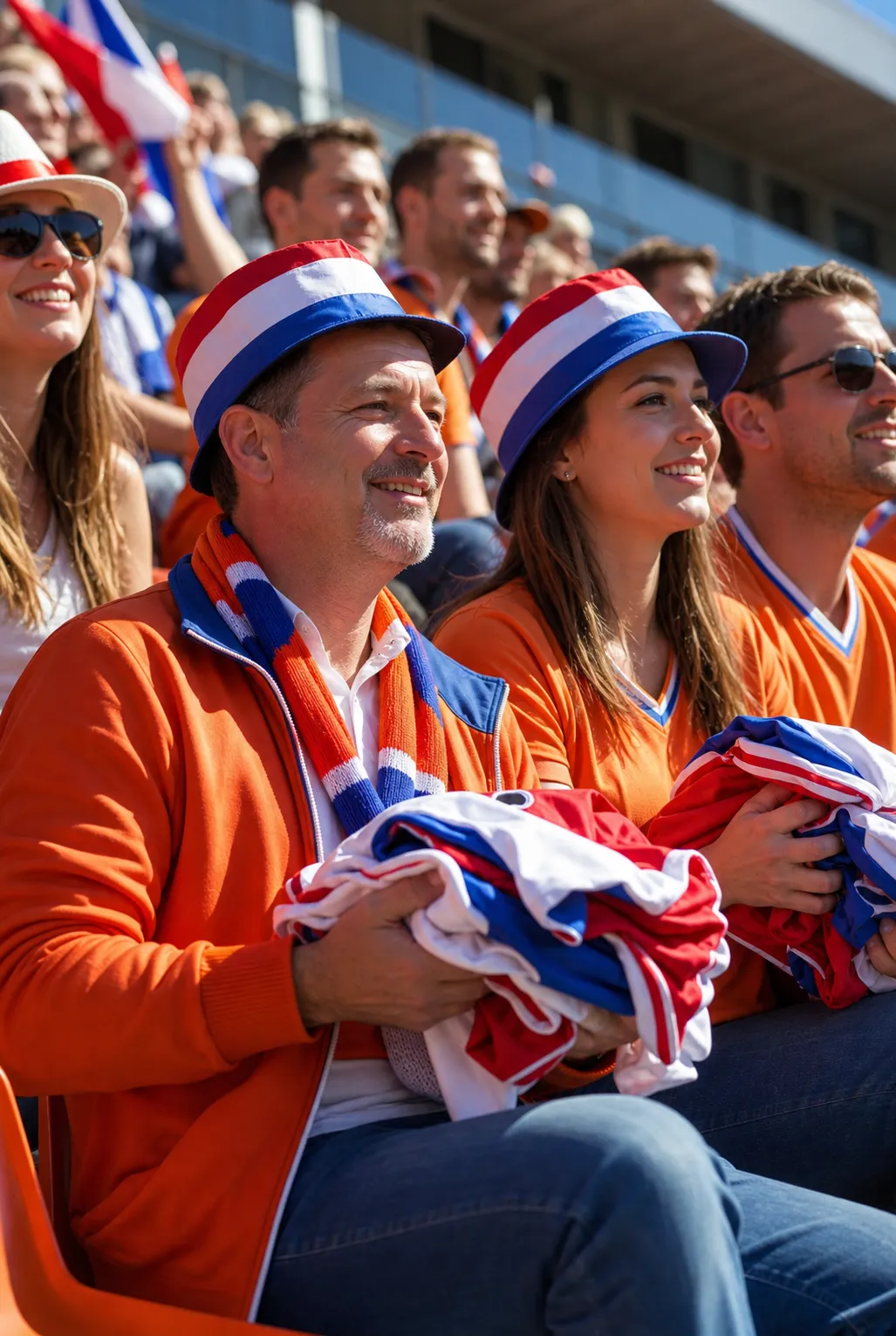Bright realistic USA soccer jerseys on stadium seats