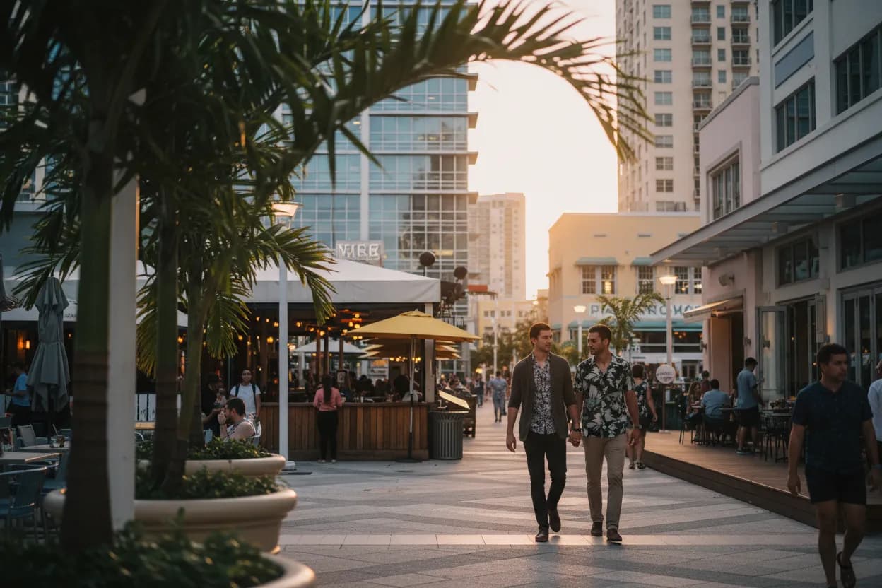Practical city scene for Miami Dinner Near Me for Groups and Date Nights