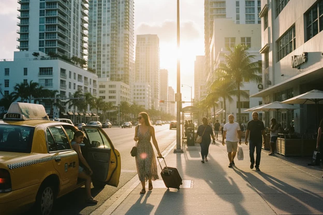 Practical city scene for Miami Taxi Guide from Airport to Dinner Plans