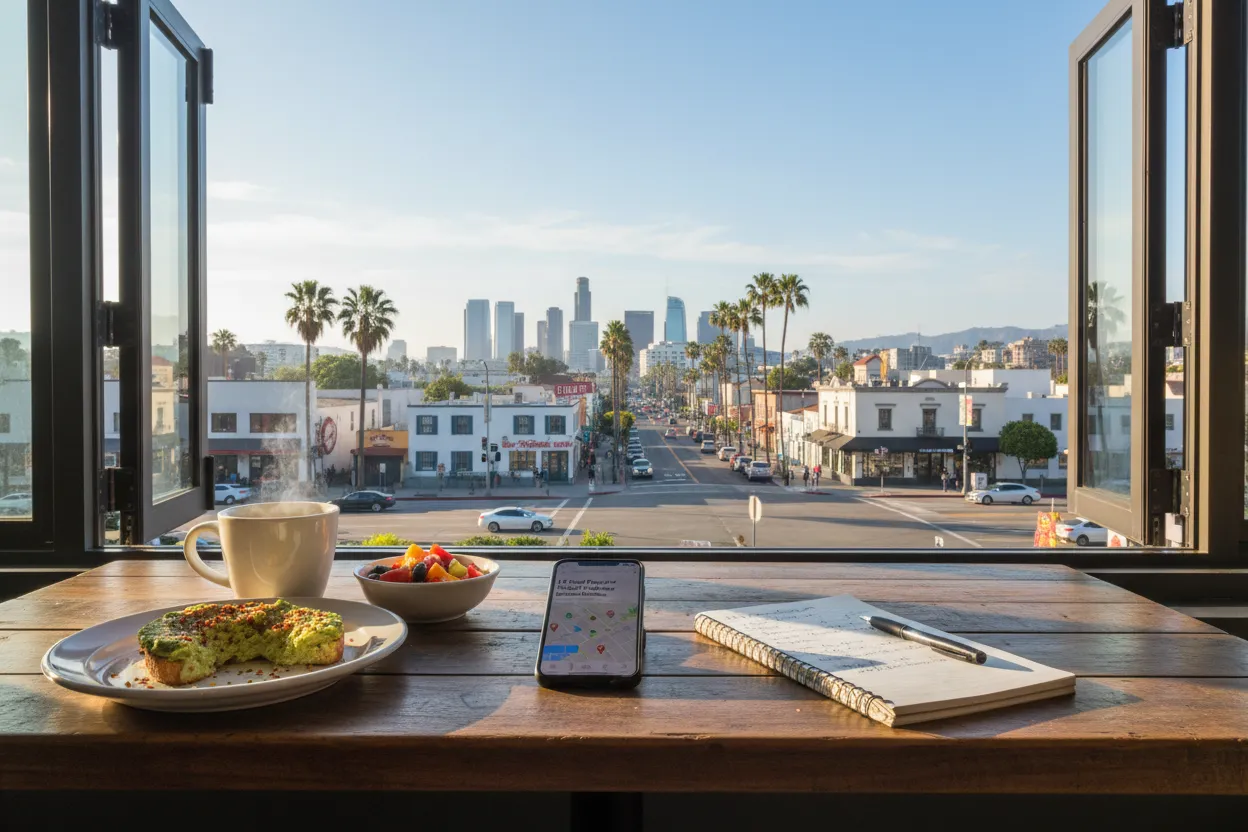 Realistic Los Angeles scene for LA Food Places Near Me Around Studio Districts