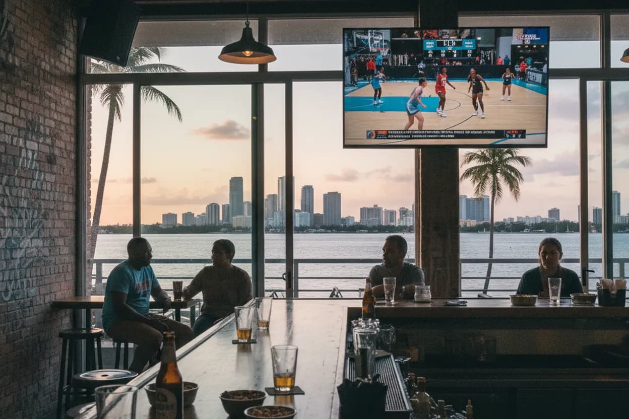 Realistic city scene for Sparks vs Sky: Miami Watch Parties With Waterfront Backups