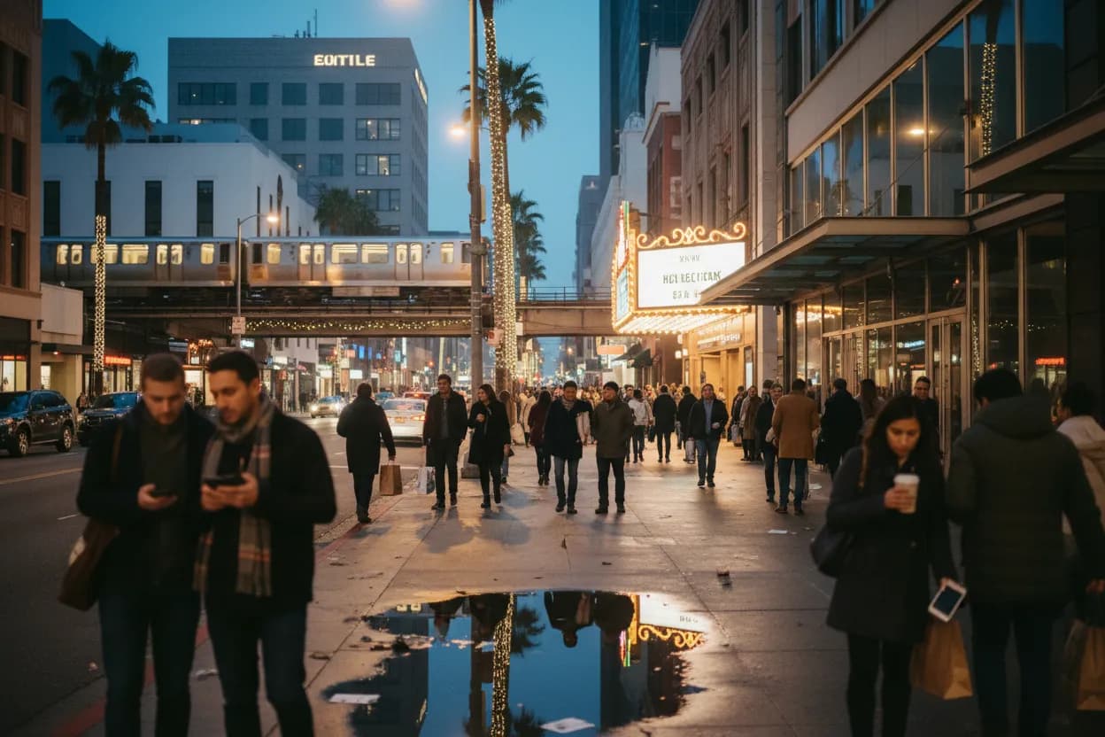 Realistic Los Angeles scene for LA New Year's Eve Guide for Dinner and Parties