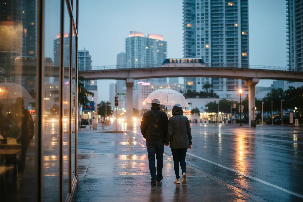 Practical city scene for Miami Jinya Ramen Near Me for Rainy Evenings