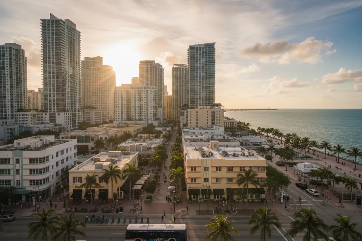 Realistic city scene for joe biden: A Miami Coffee and Dessert Route