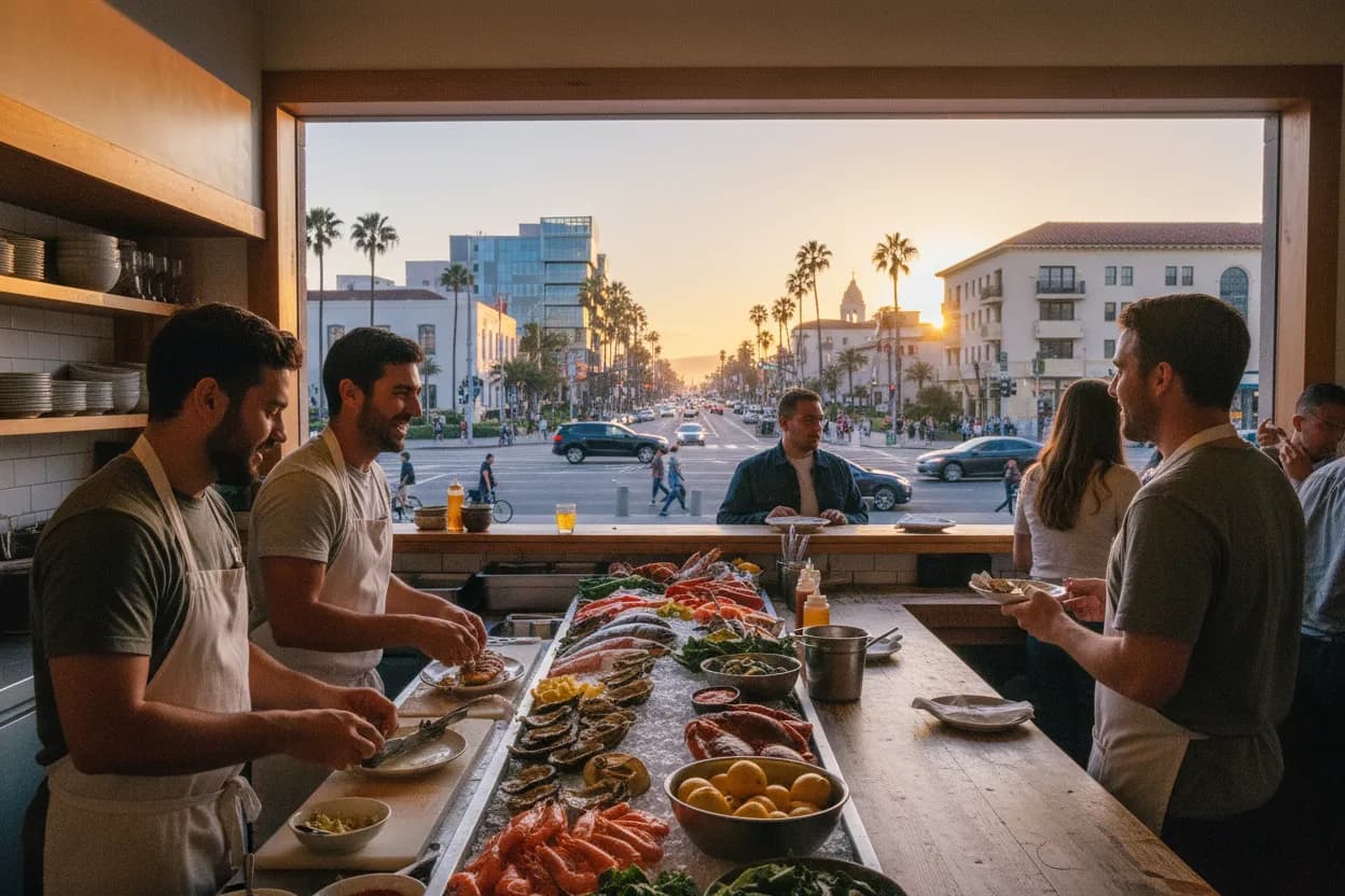 Realistic Los Angeles scene for LA Seafood Near Me from Beach Days to Date Nights