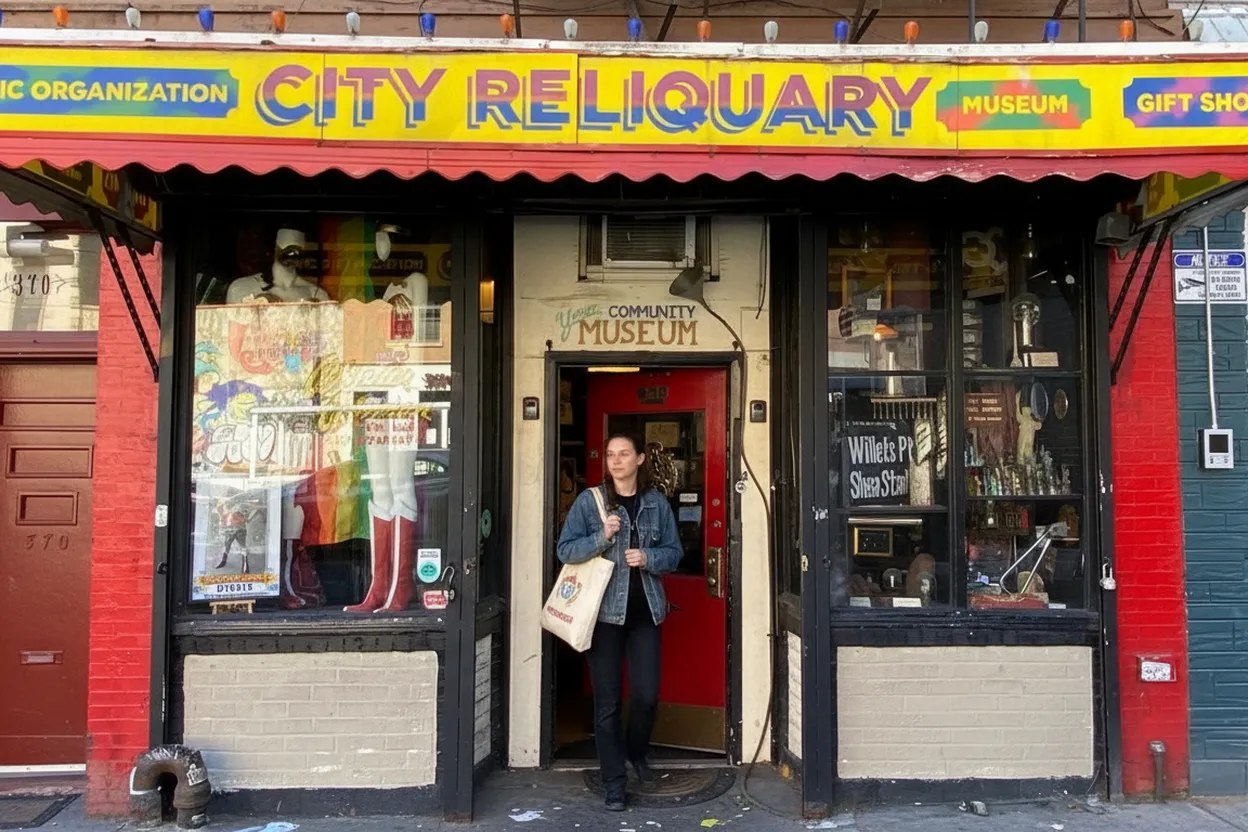 NYC experience scene for City Reliquary Window Check for Object People Before a Williamsburg Dinner