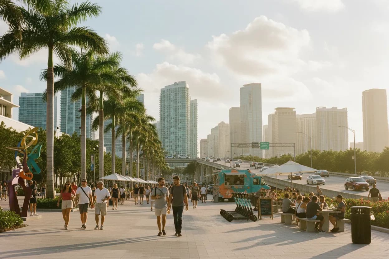 Realistic Miami scene for Miami Fast Food Near Me for Road Trip Stops