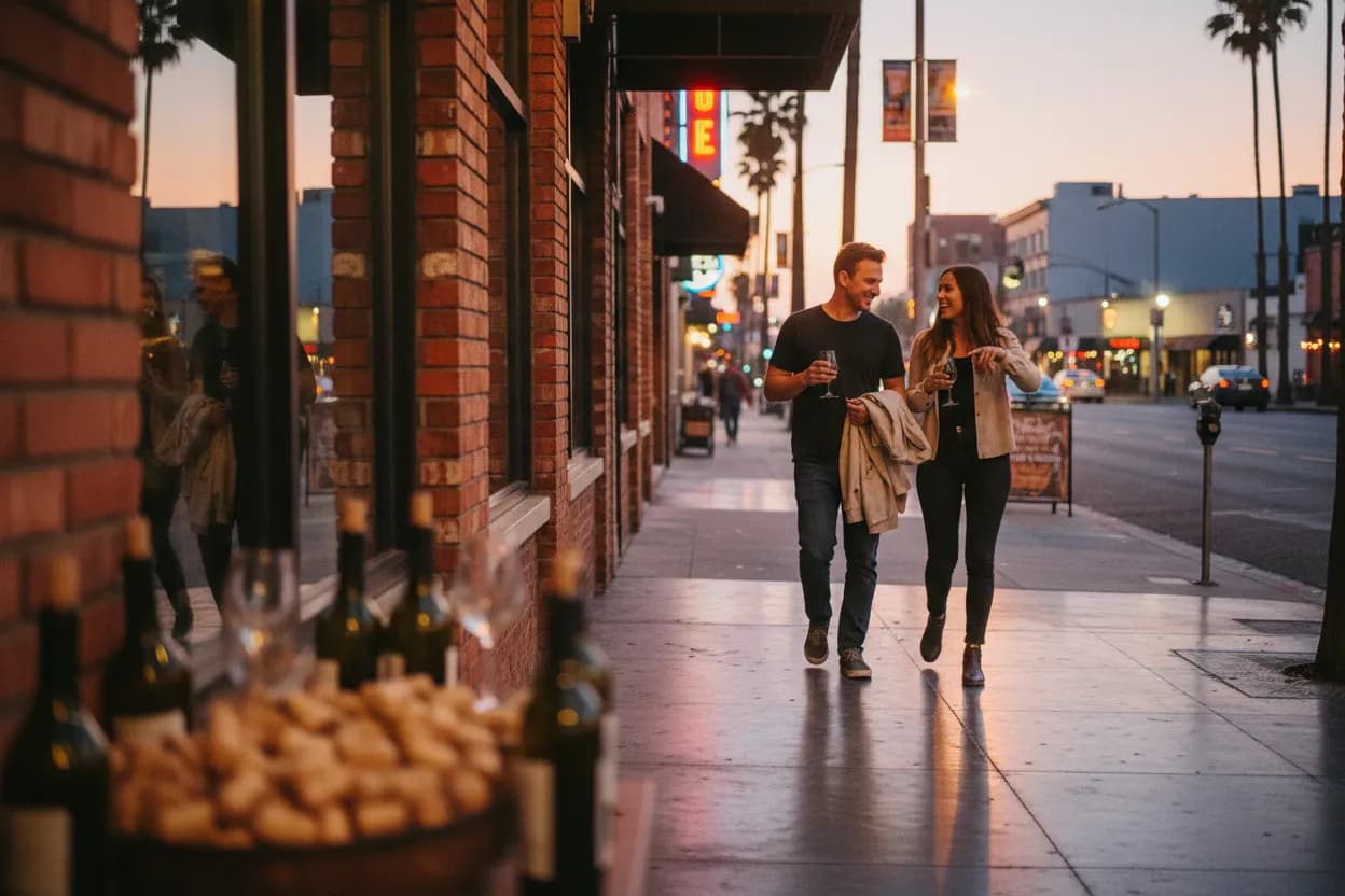 Practical city scene for LA Wine Bars Near Me for Low-Key Date Nights