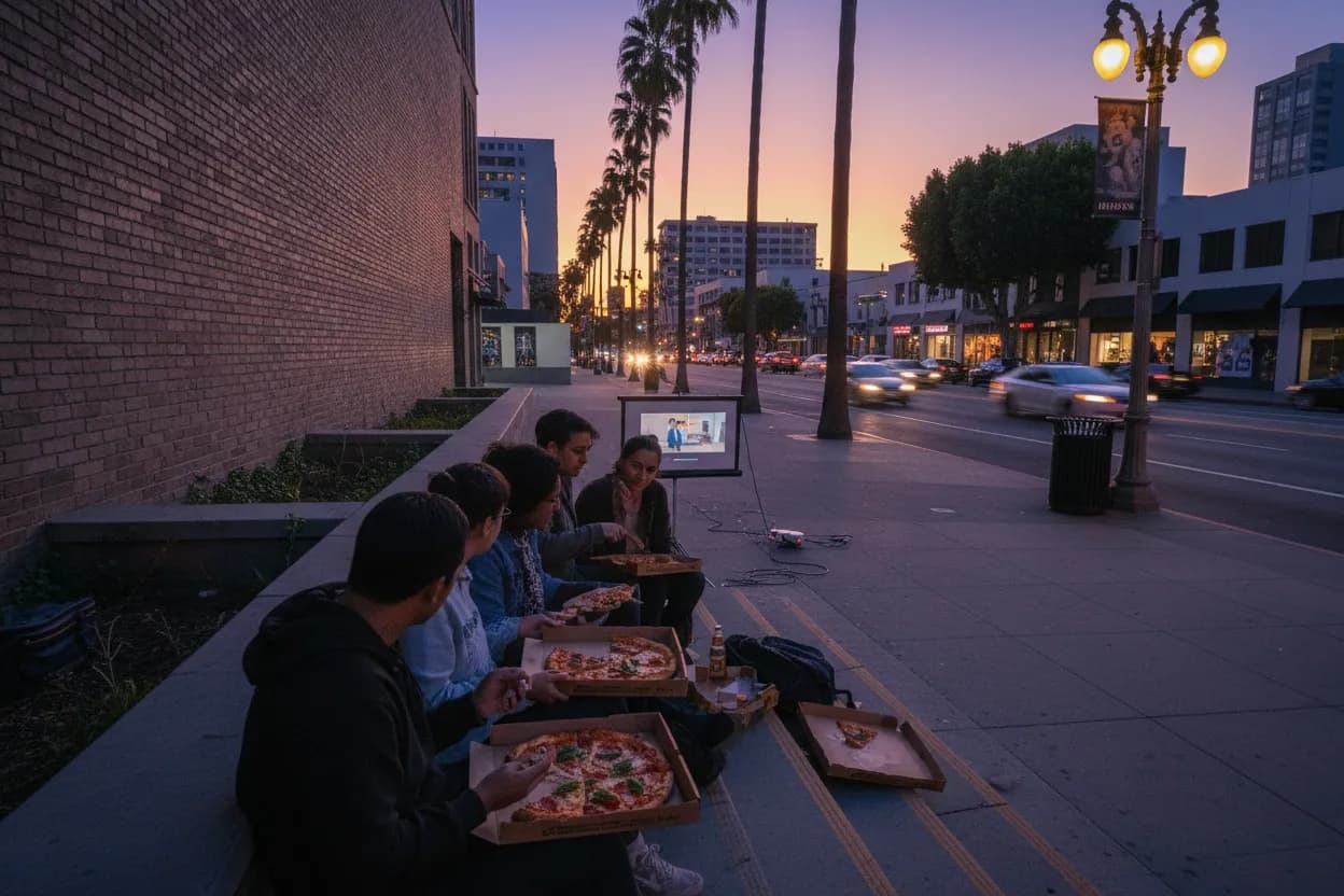 Realistic Los Angeles scene for LA Pizza Near Me for Movie Night Delivery