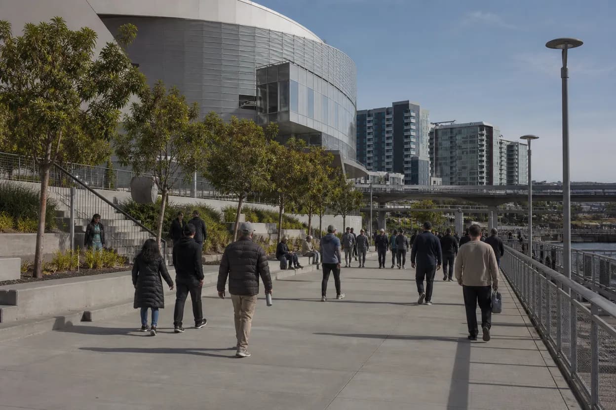 San Francisco experience scene for tempo vs fire transit routes through Mission Bay and Chase Center
