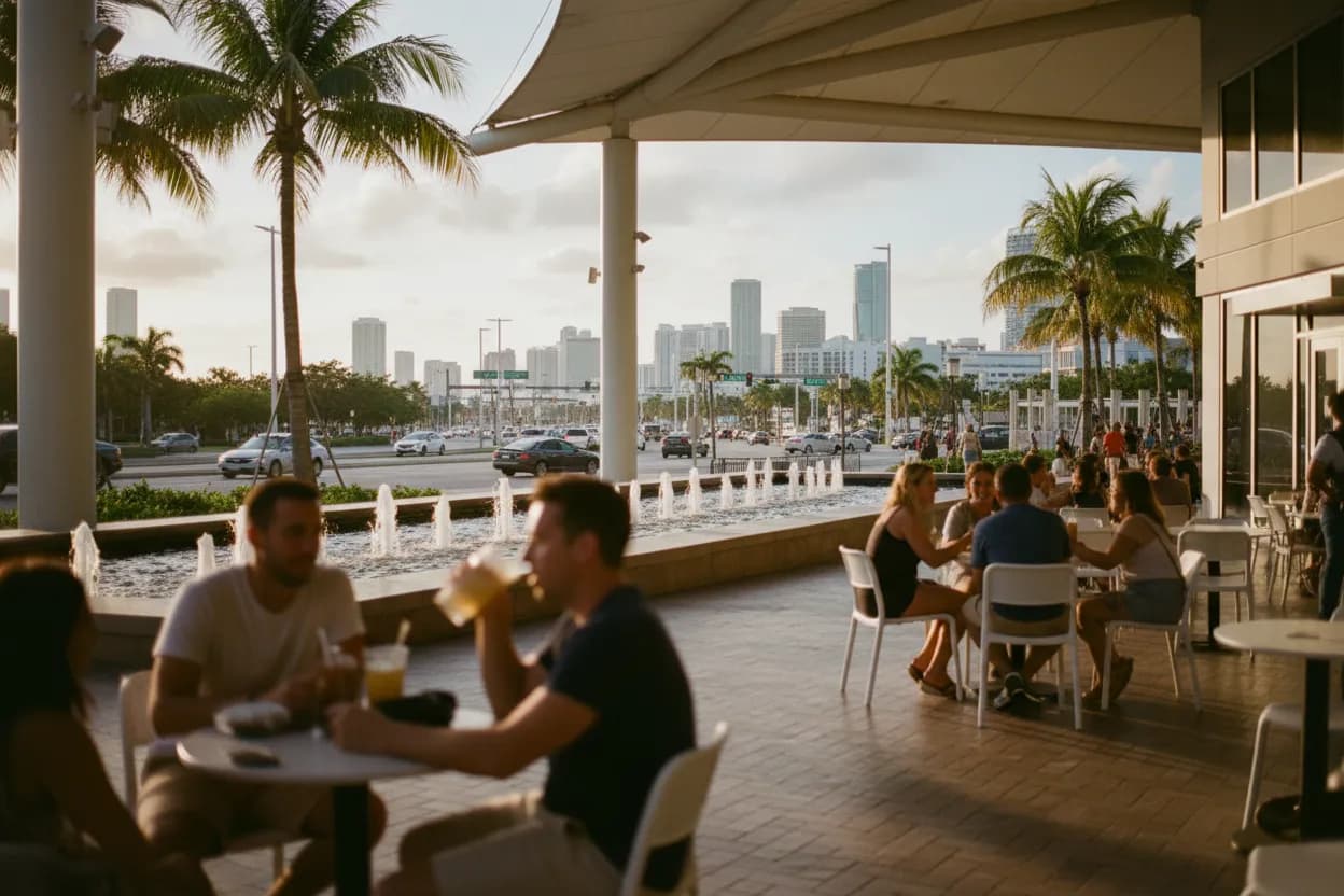 Realistic Miami scene for Miami Cracker Barrel Near Me for Roadside Comfort Food