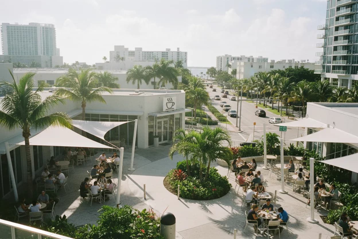 Realistic city scene for jj mccarthy: A Short Miami Cafe Route With Backups