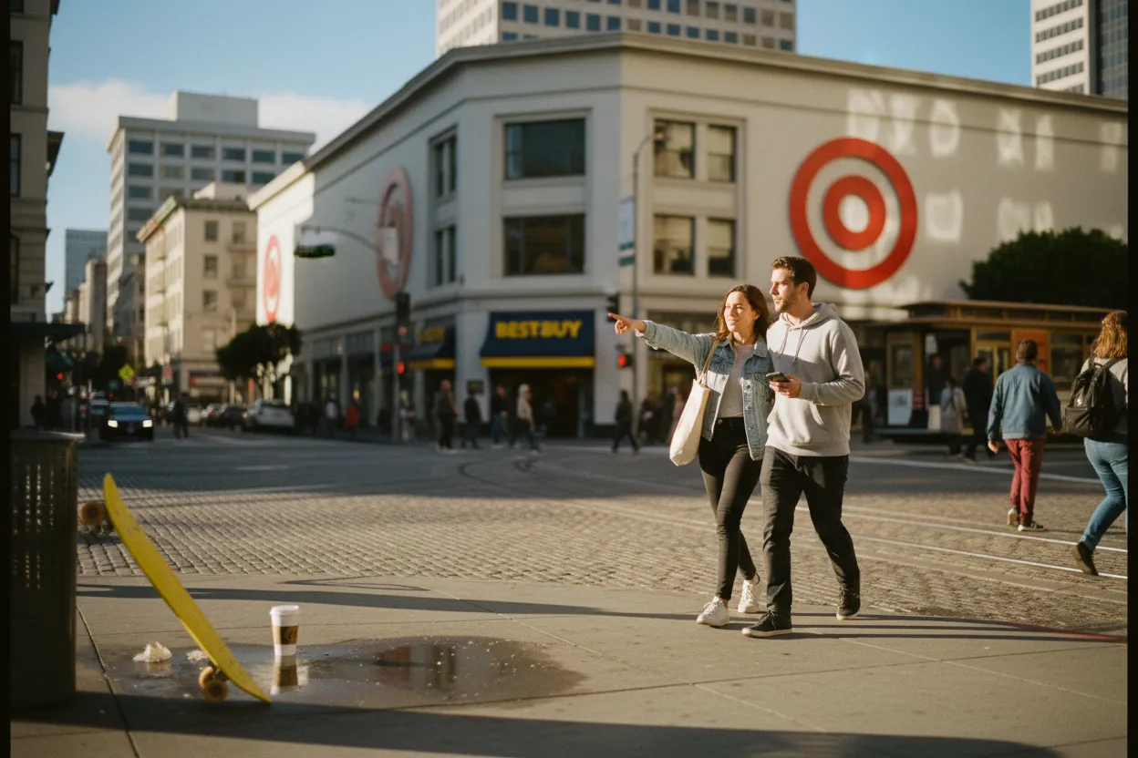 Practical city scene for San Francisco Best Buy vs Target Guide for Errand Runs