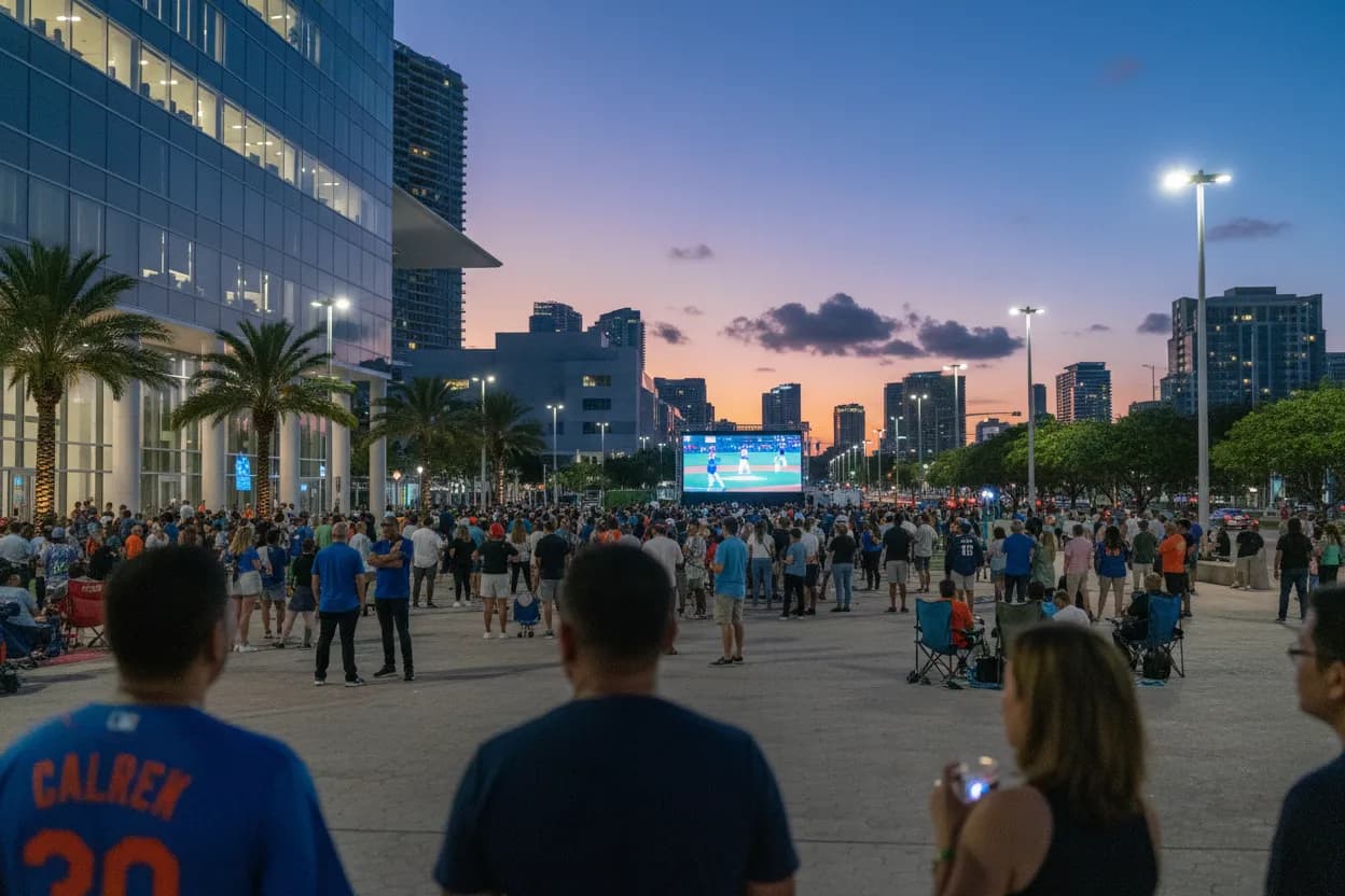Realistic city scene for mets vs braves: Where Miami Fans Can Watch Together