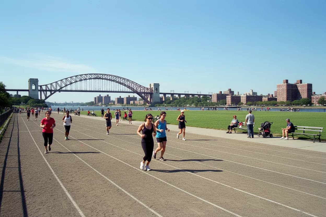 Cover scene for Astoria Park Track Under the Bridge: A Queens Walk-Run Plan for Nervous Starters