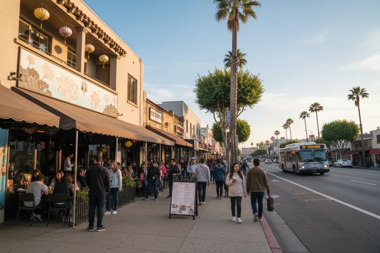 Realistic Los Angeles scene for LA Vietnamese Food Guide for Pho, Coffee, and Bowls