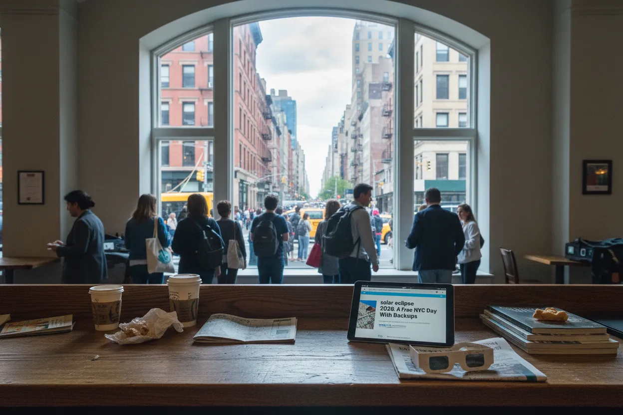 Realistic city scene for solar eclipse august 2026: A Free NYC Day With Backups