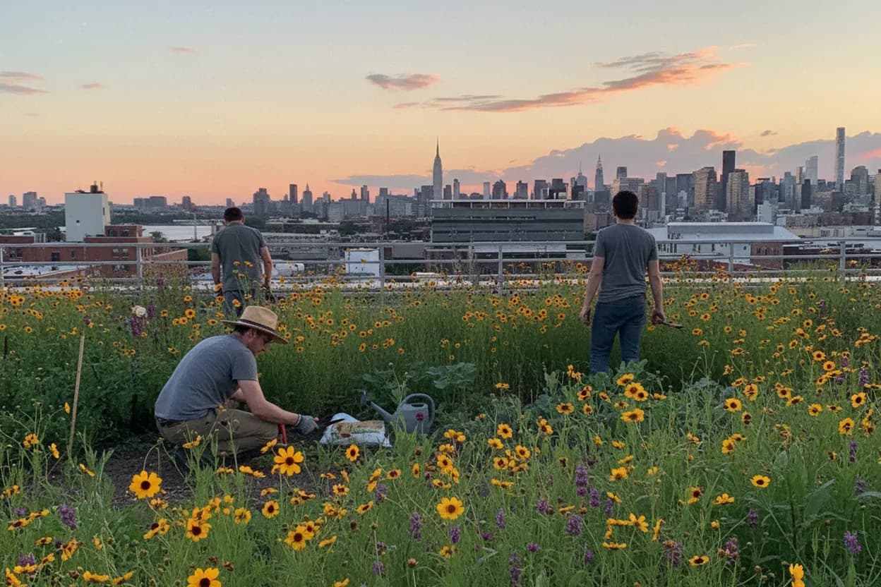 Cover scene for Kingsland Wildflowers Rooftop Visit: A Greenpoint Native-Plant Stop Above Newtown Creek
