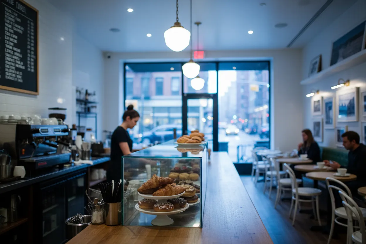Realistic city scene for harry jowsey: A NYC Coffee and Dessert Route