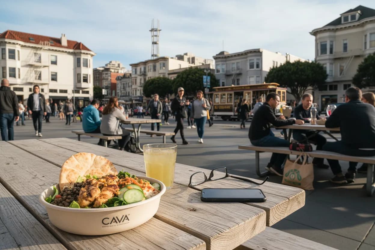 Realistic San Francisco scene for SF CAVA Near Me for Healthy Weekday Lunches