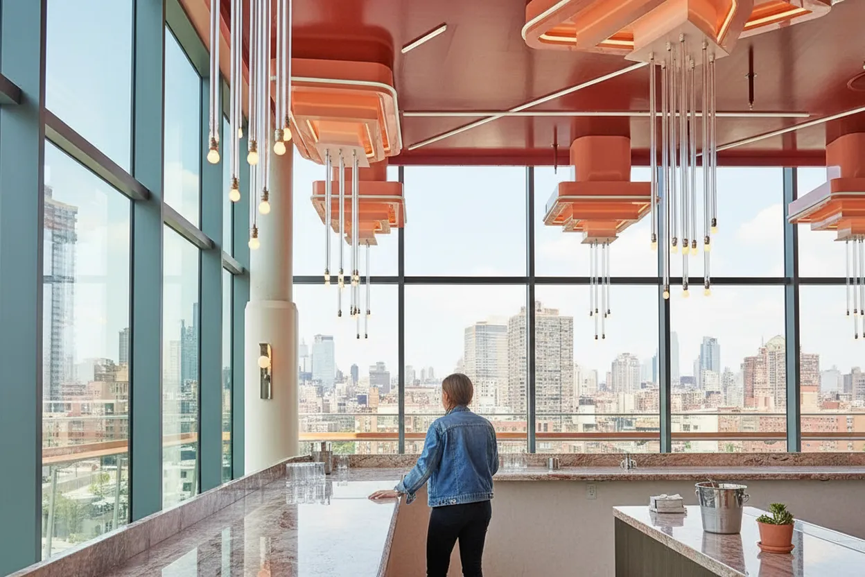 NYC experience scene for Panorama Room on Roosevelt Island for Skyline Drinks Without Midtown Crush