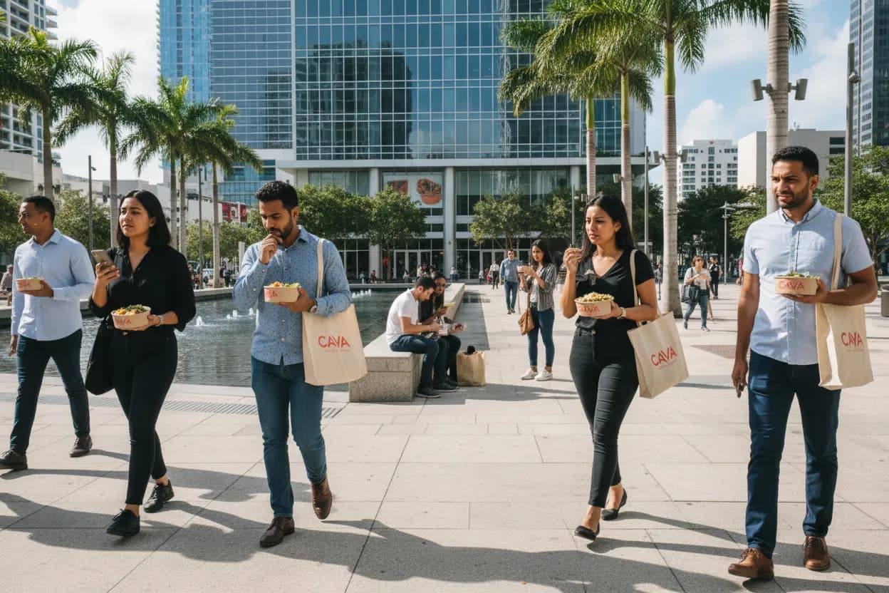 Realistic Miami scene for Miami CAVA Guide for Fast Mediterranean Lunches Downtown