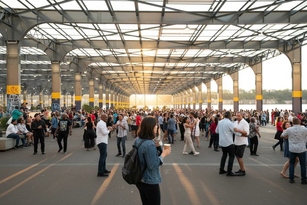NYC experience scene for Salsa at Pier 45 for a Free Hudson Night When a Date Hates Bar Noise