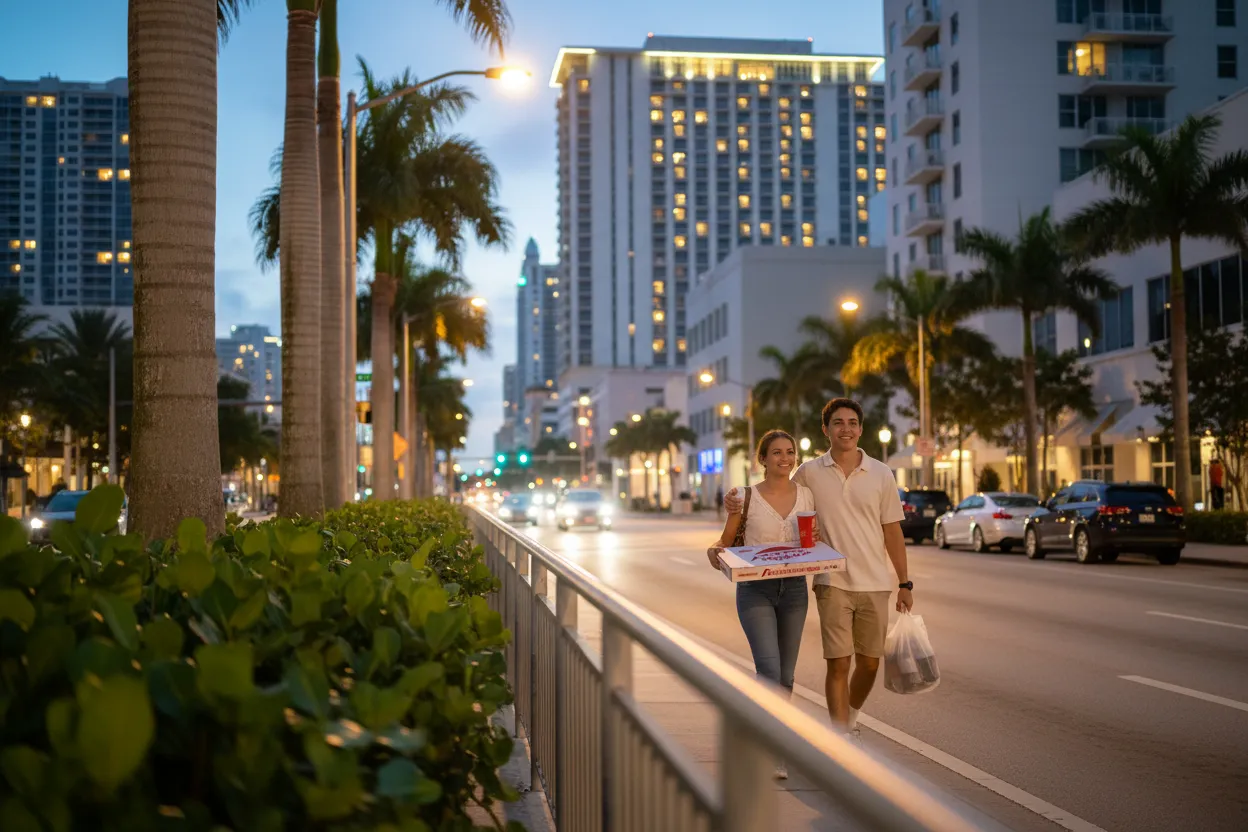 Practical city scene for Miami Pizza Hut Near Me for Hotel Room Dinners