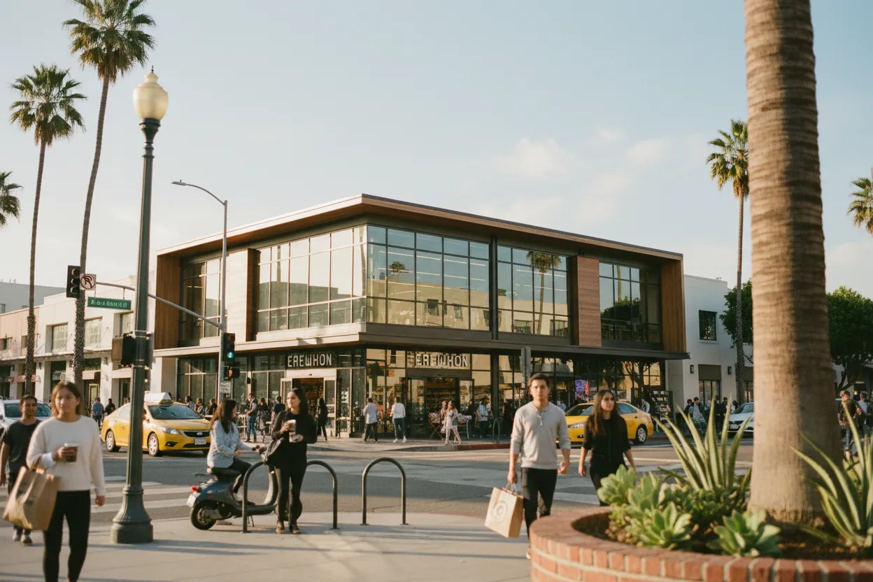 Realistic Los Angeles scene for LA Erewhon Guide for First-Time Grocery Visitors and Tourists