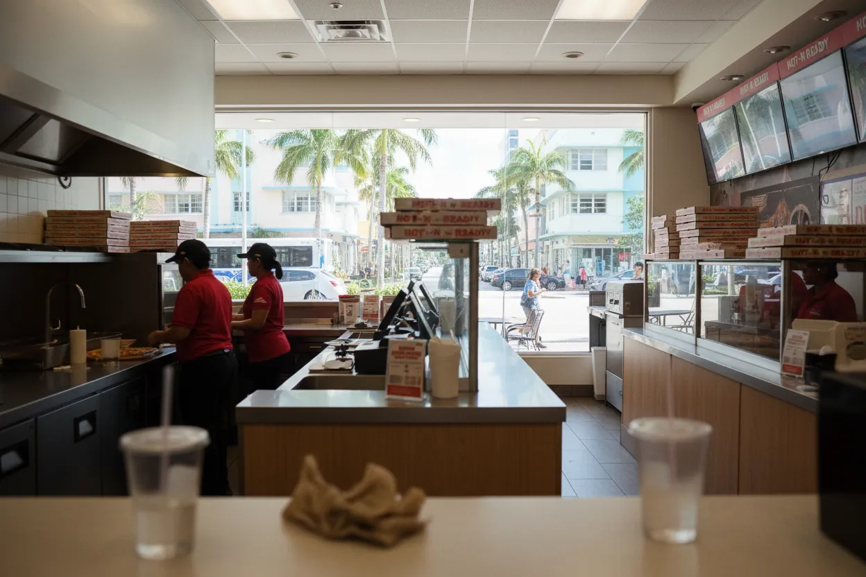 Realistic Miami scene for Miami Little Caesars Near Me for Budget Group Pizza