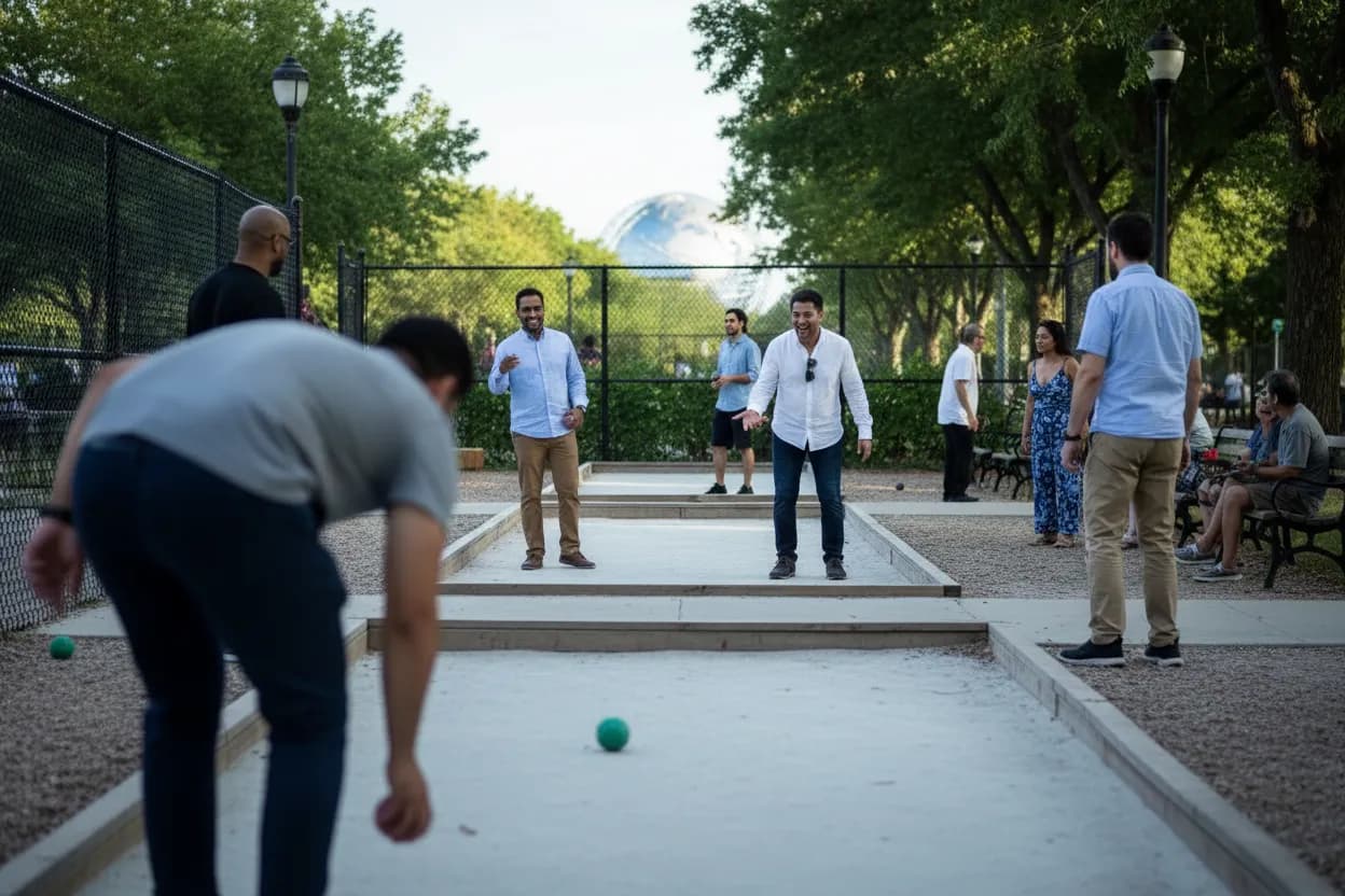 NYC experience scene for Flushing Meadows Bocce Courts: A Low-Cost Queens Game for Grandparents and Teens