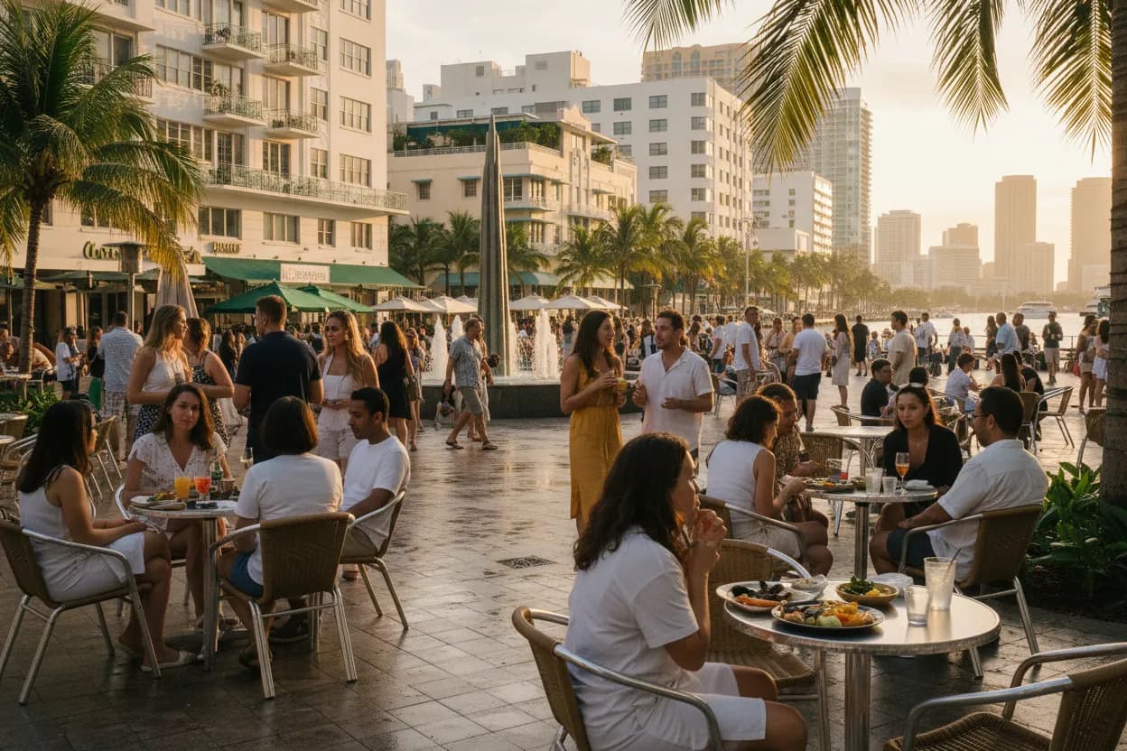 Realistic Miami scene for Miami Food Guide for Late-Summer Group Dining Plans