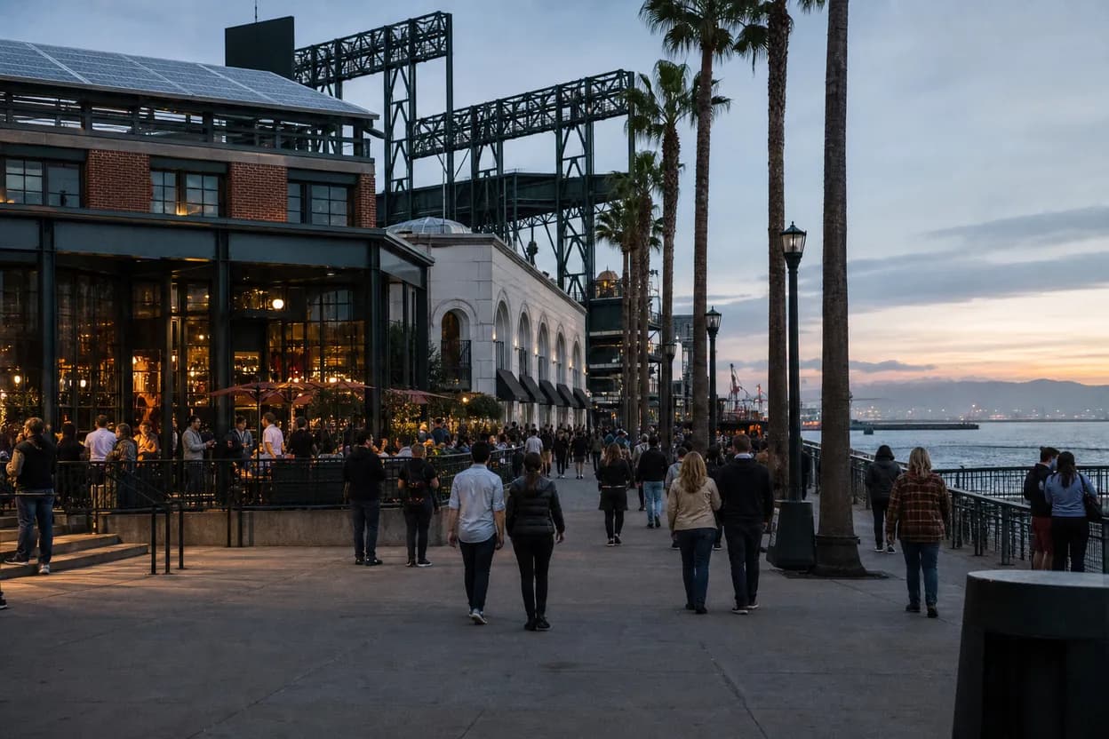 Cover scene for atlanta braves fans' South Beach dinner-and-drinks route near Oracle Park