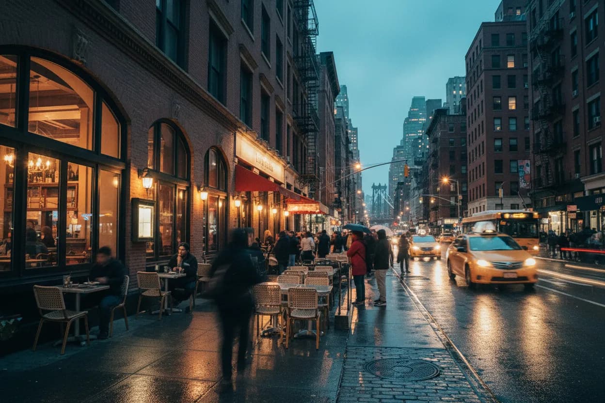 Realistic city scene for dakota fanning: A NYC Dinner Route With Backups