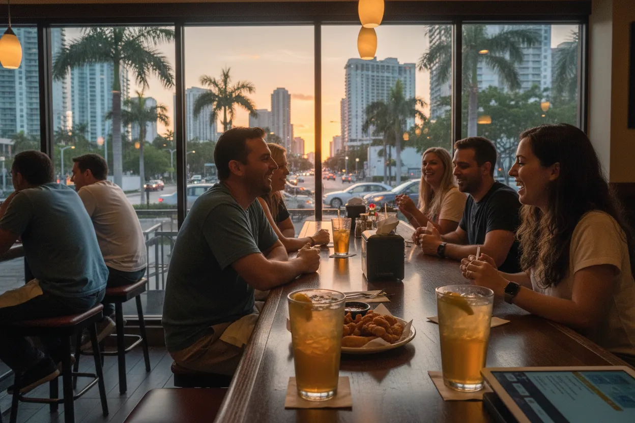 Realistic Miami scene for Miami Applebee's Guide for Casual Group Dinner Plans
