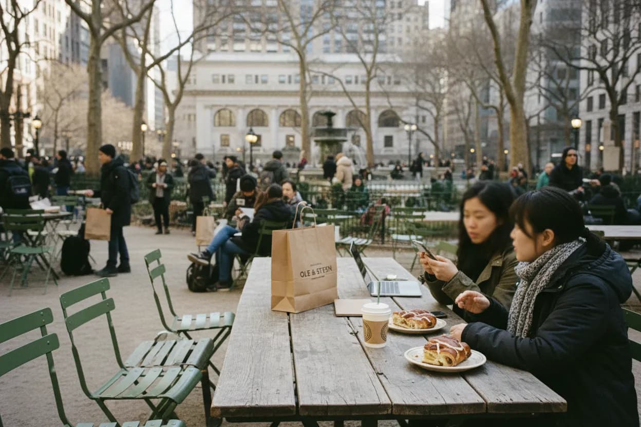 Cover scene for Ole & Steen Bryant Park: Cinnamon Social and Coffee Before a Library Cooldown