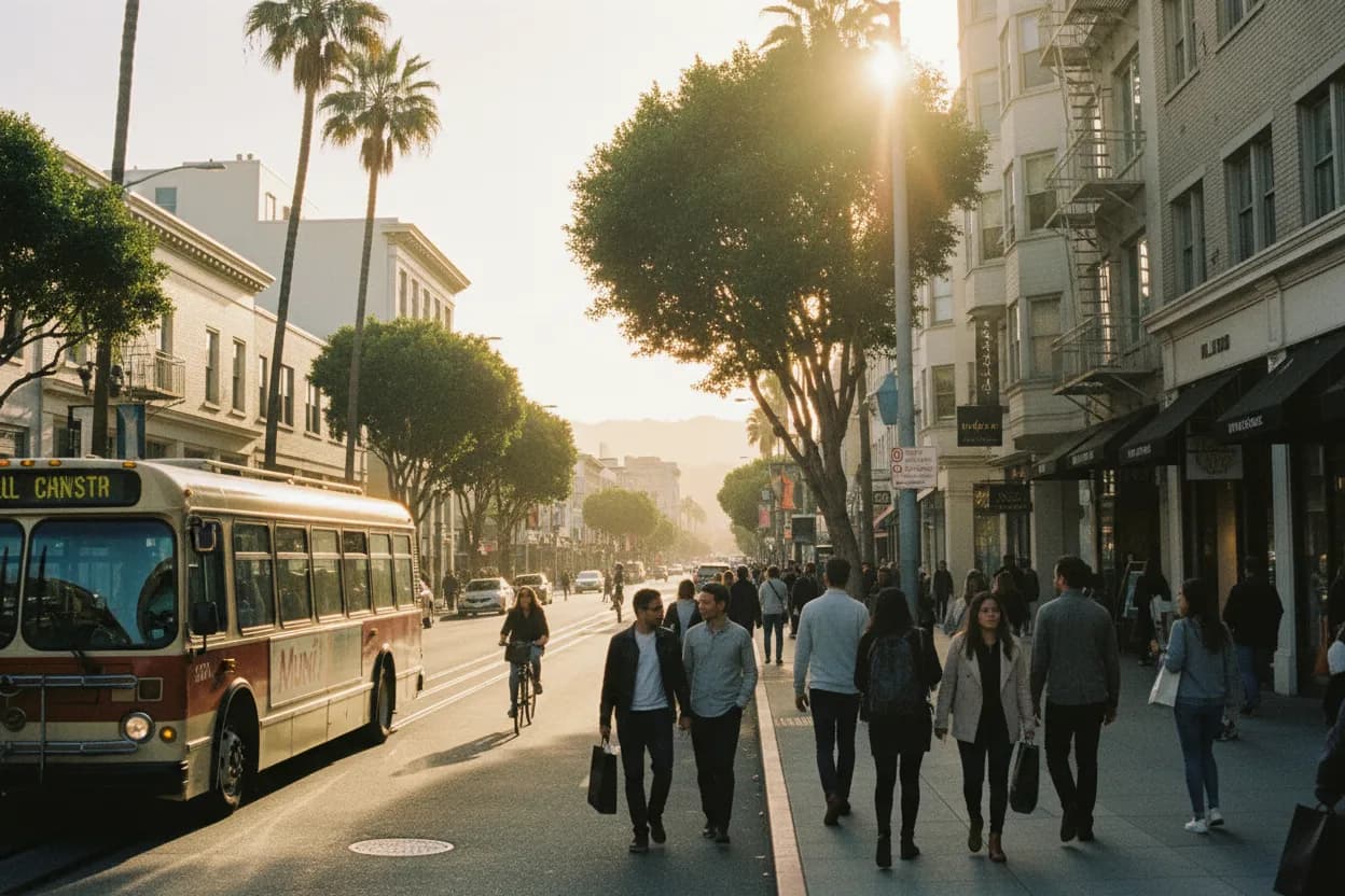 Realistic San Francisco scene for Santana Row Guide from SF for Shopping and Dinner