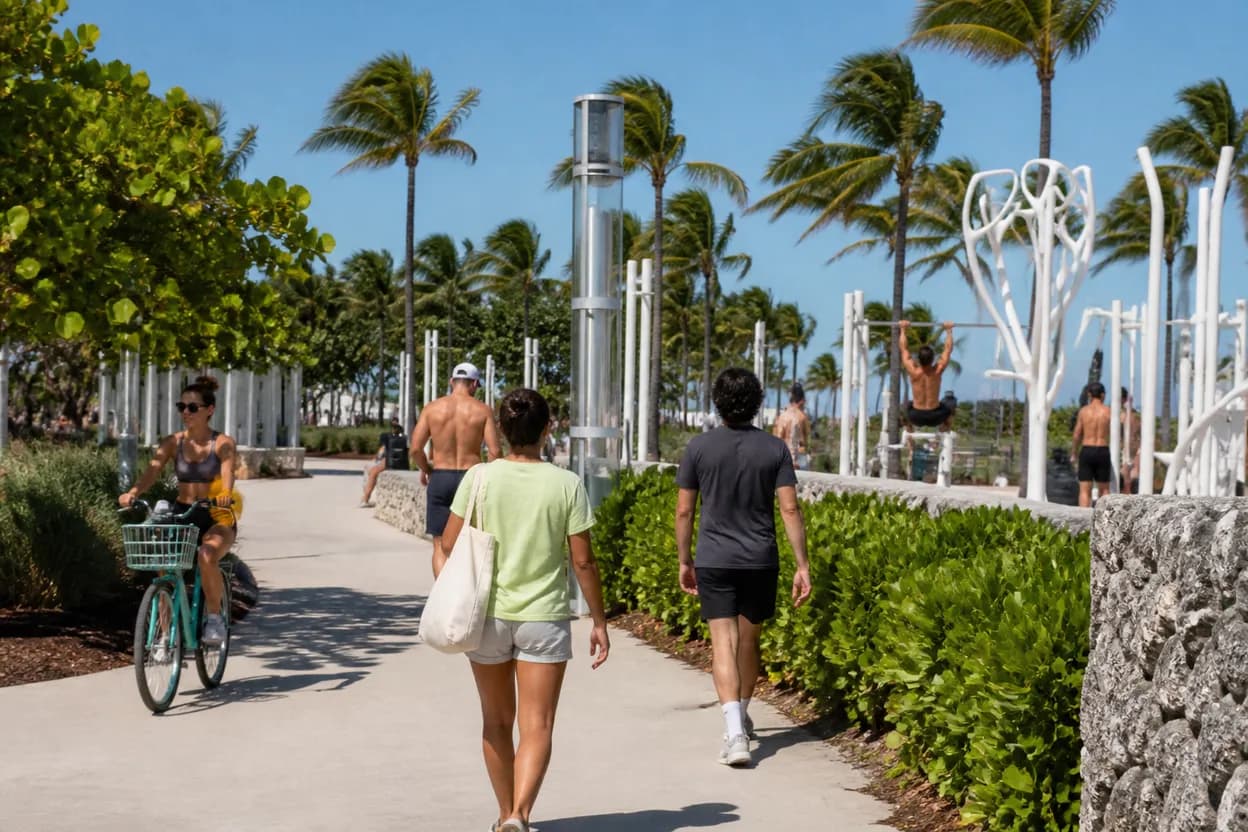 Miami experience scene for alycia parks Miami Free Outdoor Fitness Route Plan