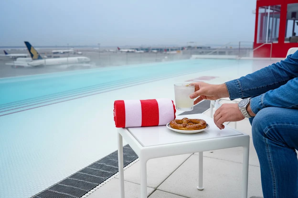 Editorial detail for The TWA Hotel Pool Bar for a Plane-Spotting Night Before a Red-Eye