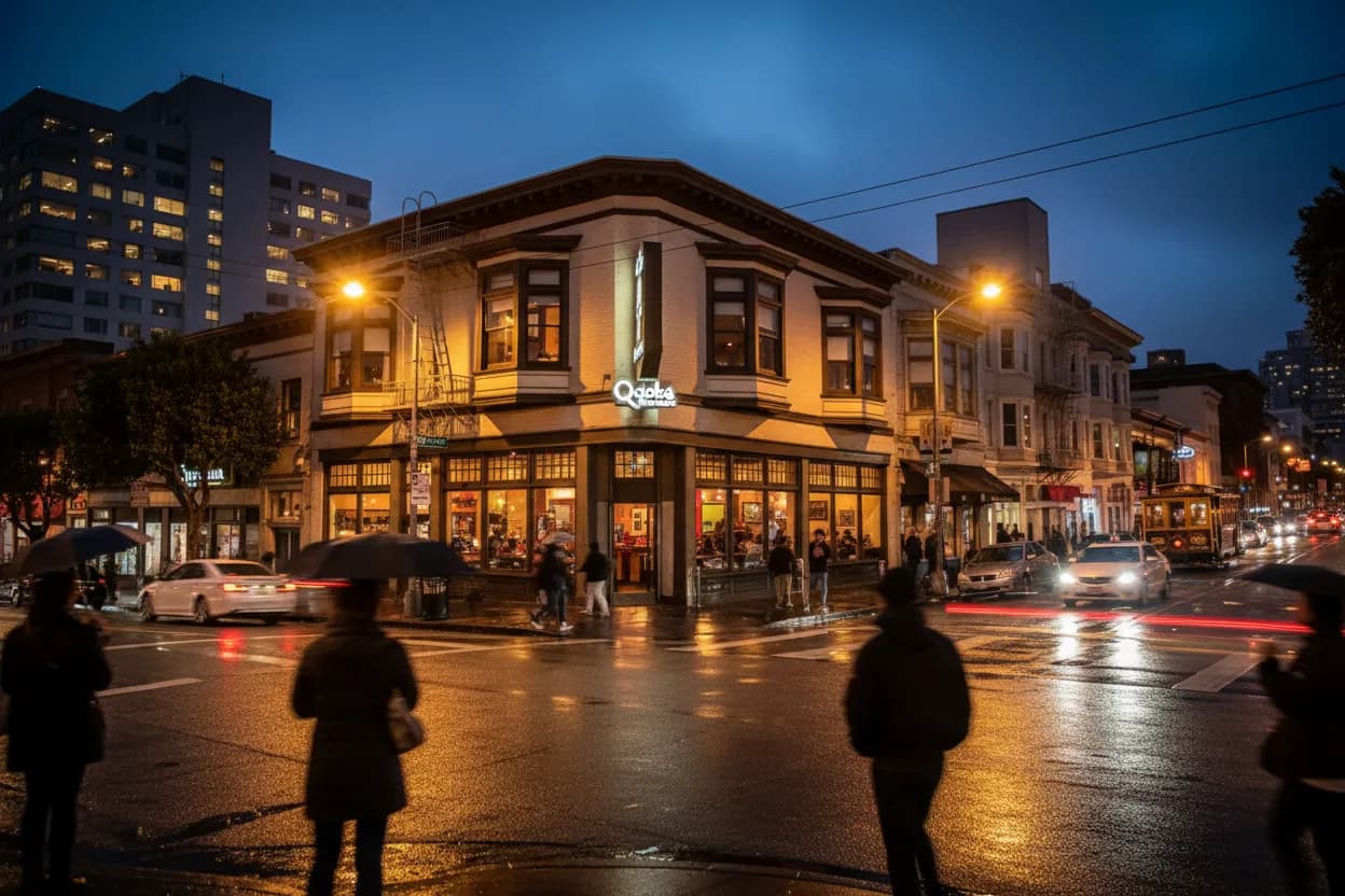 Realistic San Francisco scene for SF Qdoba Near Me for Fast Burrito Lunches