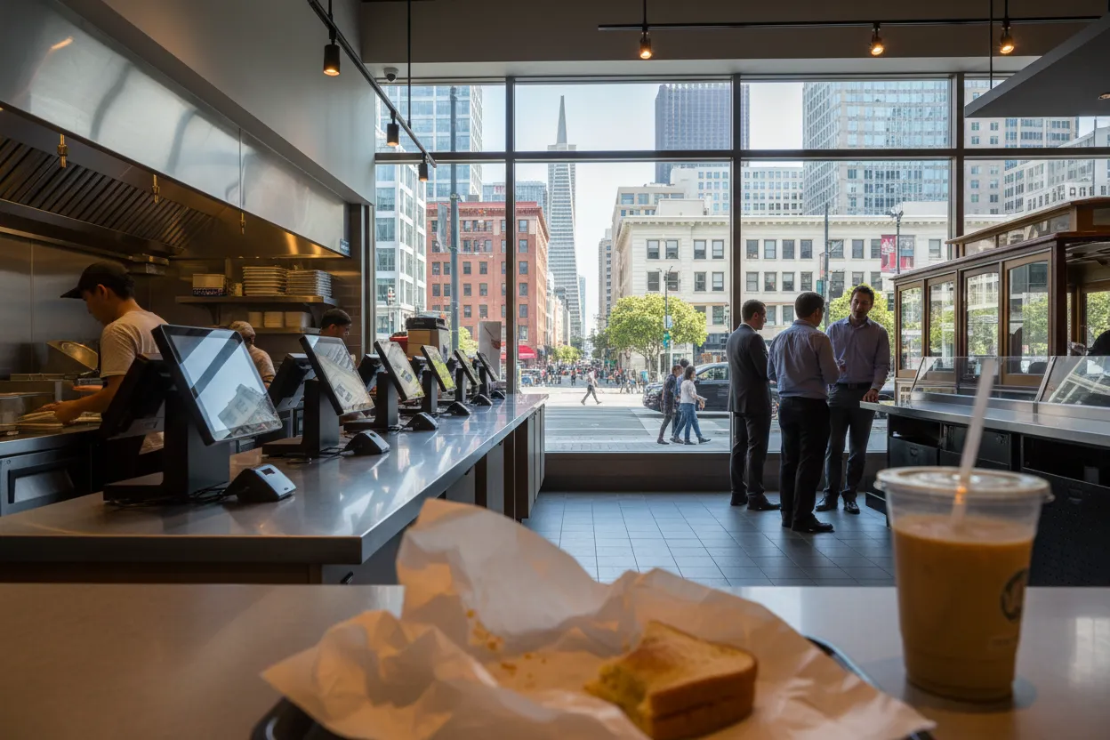Realistic San Francisco scene for SF Lunch Near Me: Fast Meals Around Office Districts