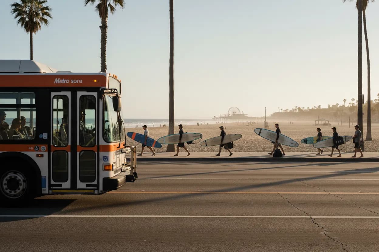 Realistic Los Angeles scene for LA Best Places to Surf Guide for Beginner Beach Days