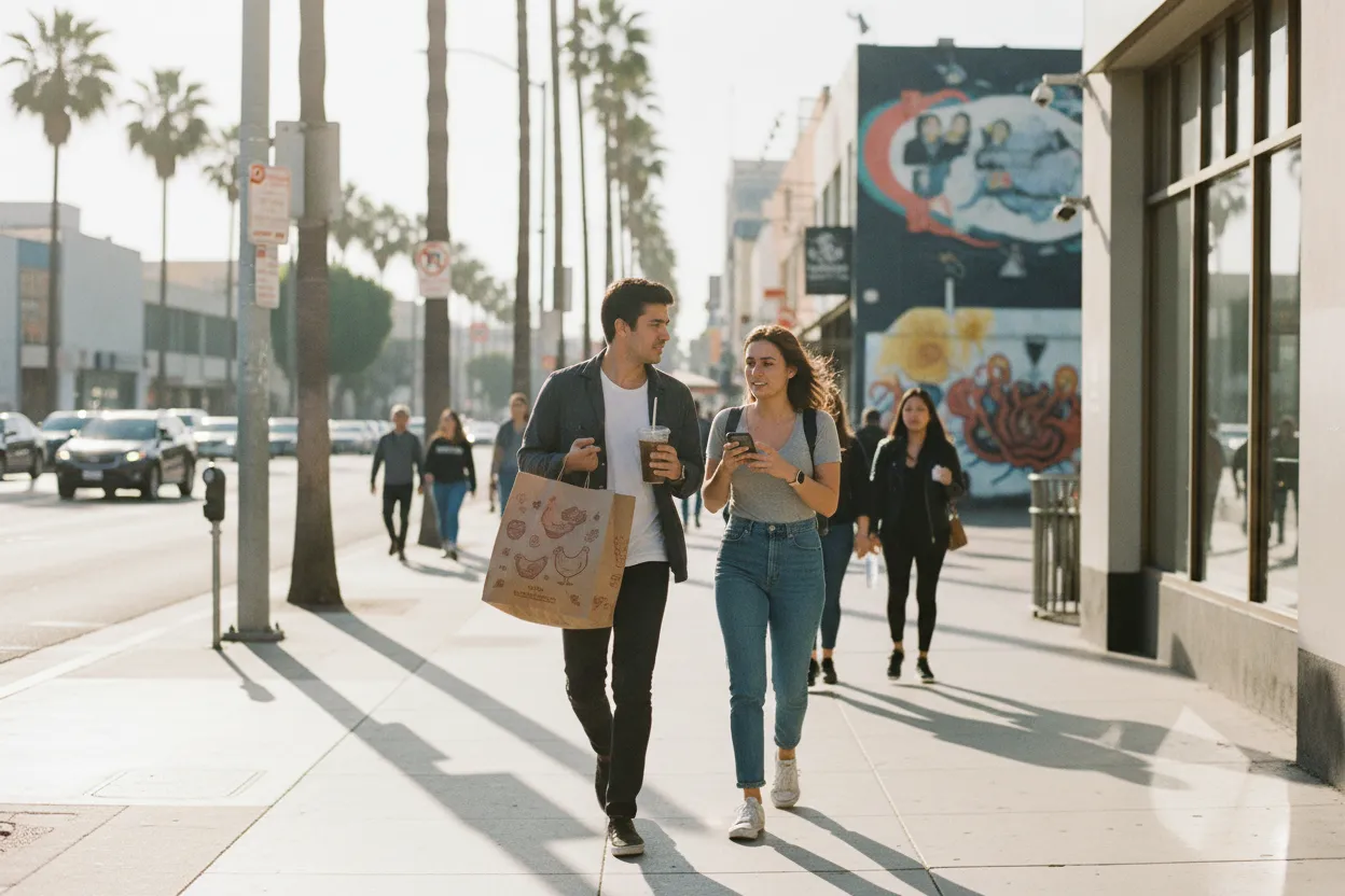Practical city scene for California Chicken Cafe LA Guide for Easy Healthy Takeout