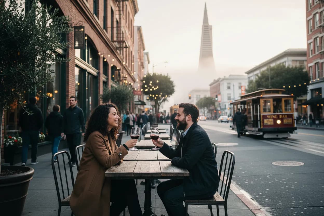 Realistic San Francisco scene for SF Wine Bars Near Me for Easy First Dates
