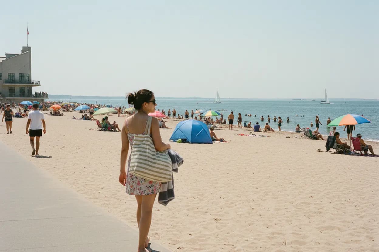 NYC experience scene for Orchard Beach Early Swim Math for Bronx Families Avoiding the Peak Crowd