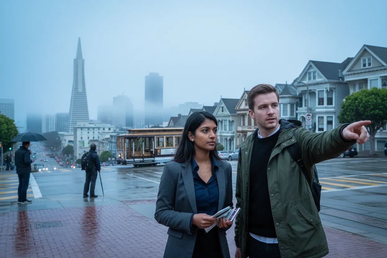 Realistic San Francisco scene for San Francisco Passport Photo Outfit Guide Before International Trips