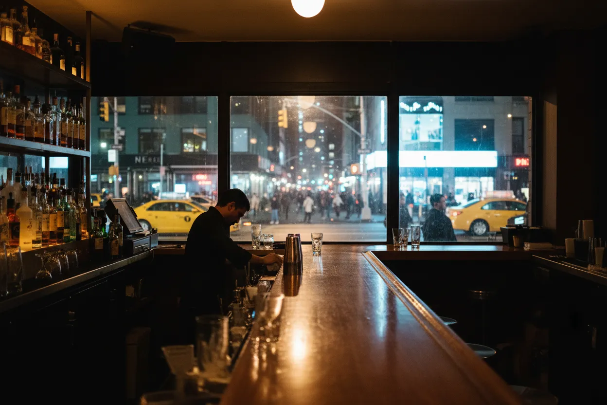 Realistic city scene for jamie foxx: A Two-Stop NYC Nightlife Route
